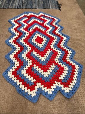 Hand Crafted Red White and Blue Crochet Table Runner 45x 30.5